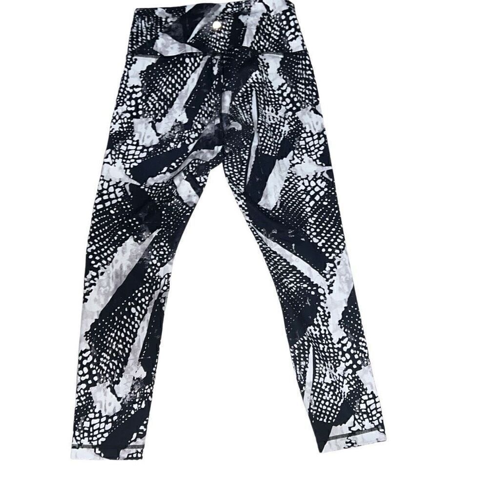Lululemon Wunder Under Pant Static Mist White Black Leggings Medium Rise size 10